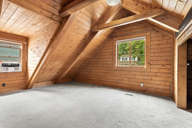 9715 Woodlawn Dr, Portage, MI 49002 - additional living space with wooden ceiling, carpet, cooling unit, and wood walls