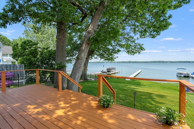 9715 Woodlawn Dr, Portage, MI 49002 - wooden deck featuring a water view and a boat dock