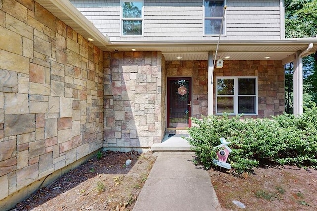 5026 Weatherford Dr, Coloma, MI 49038 - doorway to property featuring stone siding