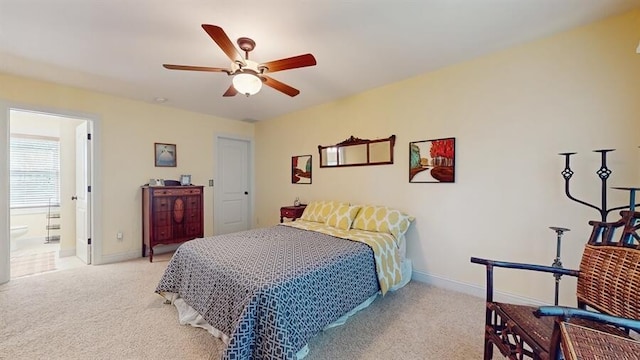 5026 Weatherford Dr, Coloma, MI 49038 - bedroom featuring light carpet, ceiling fan, and ensuite bath