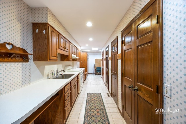 550 Greentree Ln NE, Ada, MI 49301 - kitchen featuring electric range, wallpapered walls, light countertops, under cabinet range hood, and recessed lighting