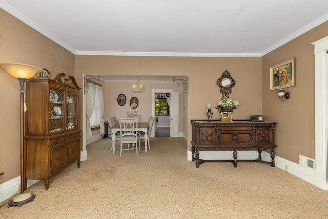 3155 24th Ave, Hudsonville, MI 49426 - dining room with a chandelier, light colored carpet, and ornamental molding