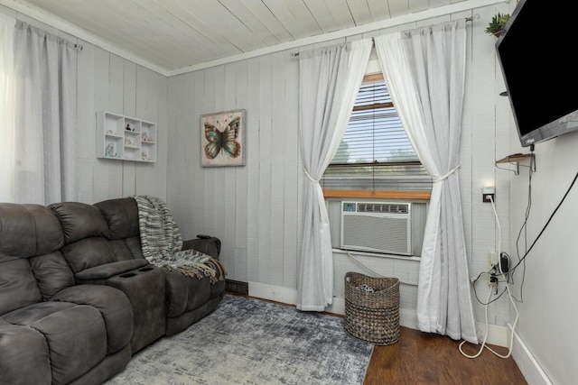 3155 24th Ave, Hudsonville, MI 49426 - living area featuring wood finished floors, cooling unit, and wooden ceiling