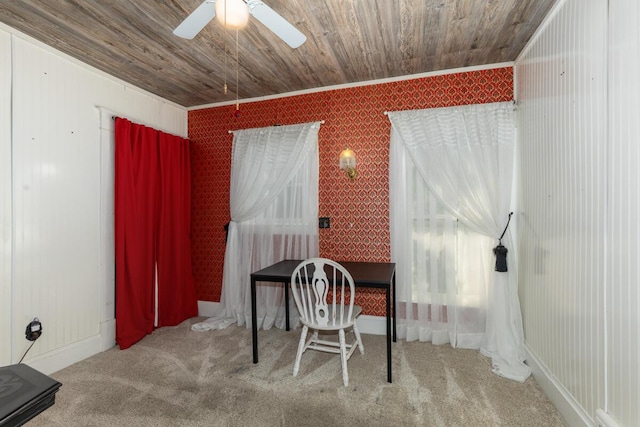 3155 24th Ave, Hudsonville, MI 49426 - home office with carpet, ceiling fan, wooden ceiling, and crown molding