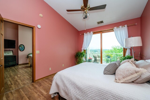 197 Wayne St, Saint Joseph, MI 49085 - bedroom featuring lofted ceiling, light wood finished floors, and ceiling fan
