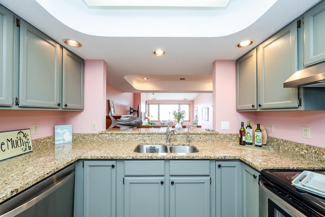 197 Wayne St, Saint Joseph, MI 49085 - kitchen with stainless steel dishwasher, recessed lighting, and light stone countertops