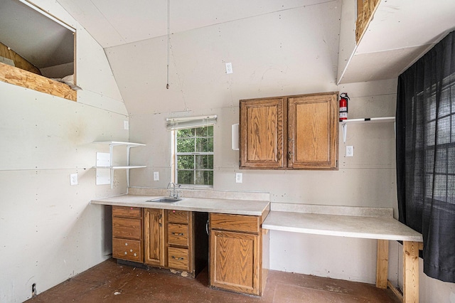 2943 108th Ave, Allegan, MI 49010 - kitchen with open shelves, brown cabinetry, and light countertops