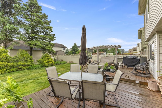 24663 Balsam Ct, Flat Rock, MI 48134 - deck featuring outdoor dining area, a fenced backyard, and a pergola
