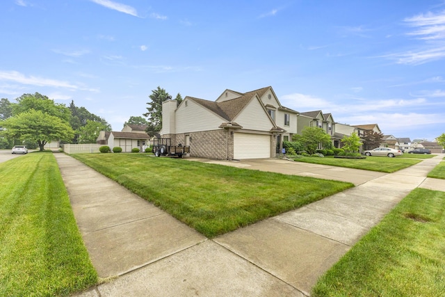 24663 Balsam Ct, Flat Rock, MI 48134 - view of property exterior featuring a garage, driveway, a lawn, a residential view, and brick siding