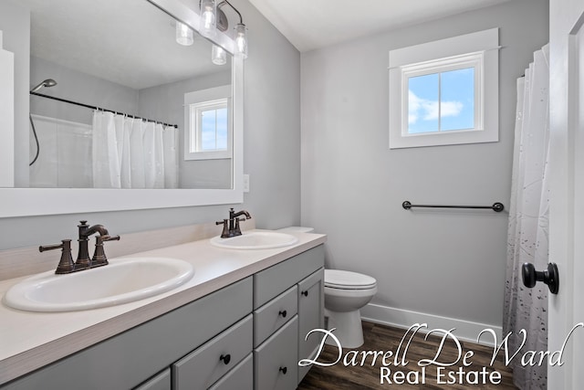 3940 Egypt Valley Ave NE, Ada, MI 49301 - full bathroom featuring double vanity, wood finished floors, and a shower with shower curtain