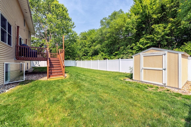 1481 Kristen Path, Saint Joseph, MI 49085 - fenced backyard featuring stairs, a shed, and a wooden deck