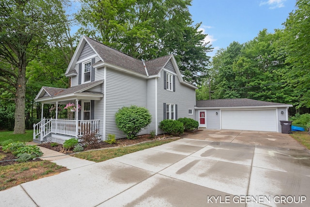 15405 Barry St, West Olive, MI 49460 - view of front of property with covered porch, a shingled roof, and an outbuilding