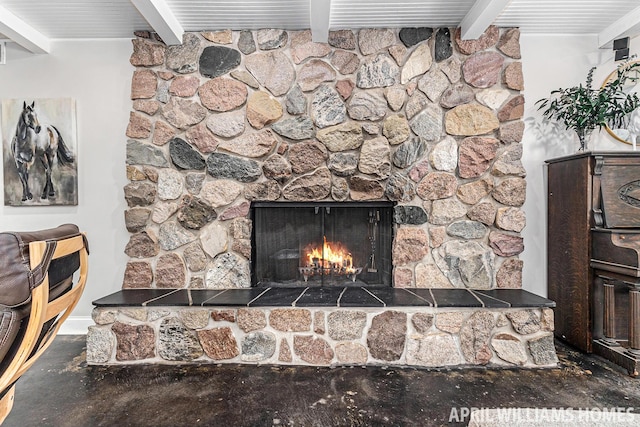 740 Van Raalte Ave, Holland, MI 49423 - detailed view of beamed ceiling and a large fireplace