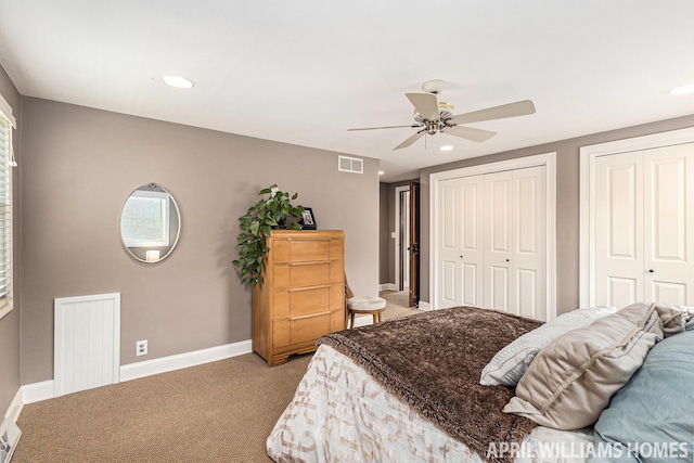740 Van Raalte Ave, Holland, MI 49423 - bedroom featuring light colored carpet, multiple closets, a ceiling fan, and recessed lighting