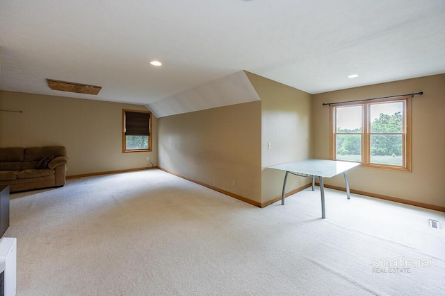 3192 W Sisson Rd, Freeport, MI 49325 - additional living space featuring carpet floors, lofted ceiling, and recessed lighting