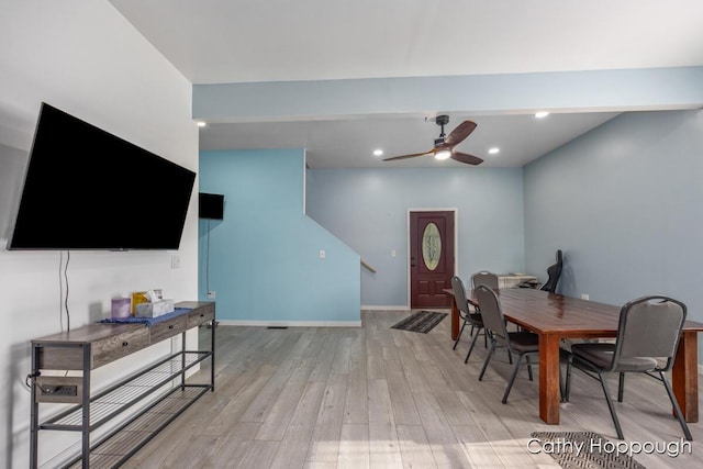 4555 Charles St, Palo, MI 48870 - dining area with a ceiling fan, light wood-style flooring, and recessed lighting