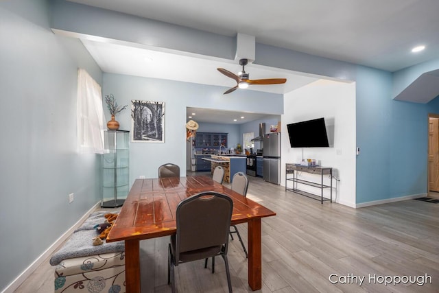 4555 Charles St, Palo, MI 48870 - dining space with ceiling fan, light wood-type flooring, and recessed lighting