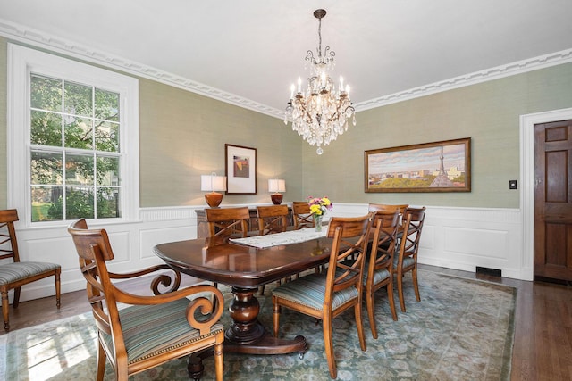 60 Lafayette Ave NE, Grand Rapids, MI 49503 - dining space with wood finished floors, a chandelier, ornamental molding, and wainscoting