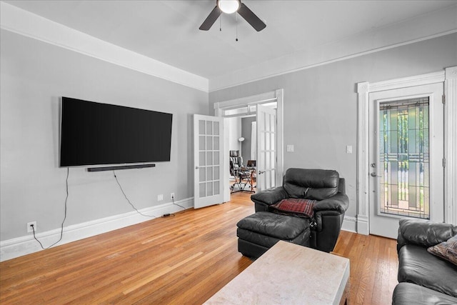 905 Harrison Ave, Saint Joseph, MI 49085 - living area featuring french doors, ceiling fan, and wood finished floors