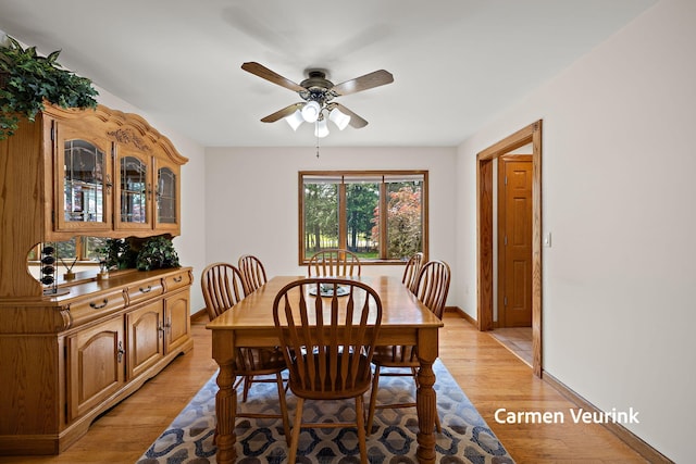 1723 S Sullivan Rd, Ravenna, MI 49451 - dining room with a ceiling fan and light wood-type flooring