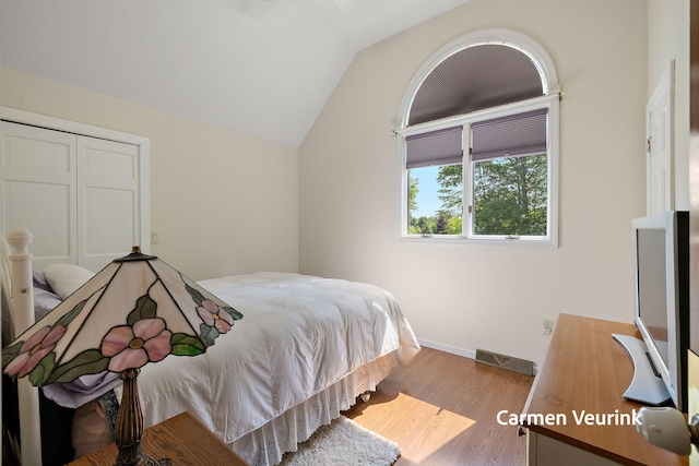1723 S Sullivan Rd, Ravenna, MI 49451 - bedroom with vaulted ceiling and wood finished floors