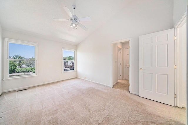 3350 Breckland Ct, Ann Arbor, MI 48108 - unfurnished bedroom featuring light colored carpet, high vaulted ceiling, and a ceiling fan