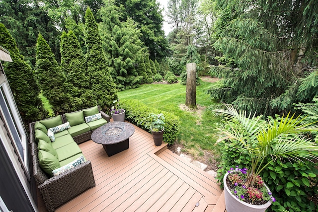 3185 Shadberry Ct, Saline, MI 48176 - wooden deck with an outdoor hangout area and a yard