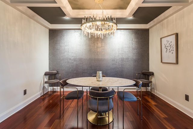 3185 Shadberry Ct, Saline, MI 48176 - dining space with dark wood-style flooring, a chandelier, ornamental molding, and an accent wall