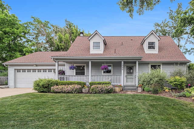 1775 Franklin Ct S, Ann Arbor, MI 48103 - view of front facade with a porch, a front lawn, a garage, concrete driveway, and roof with shingles