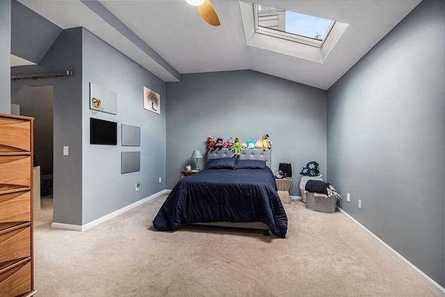1775 Franklin Ct S, Ann Arbor, MI 48103 - bedroom featuring carpet, a skylight, ceiling fan, and lofted ceiling