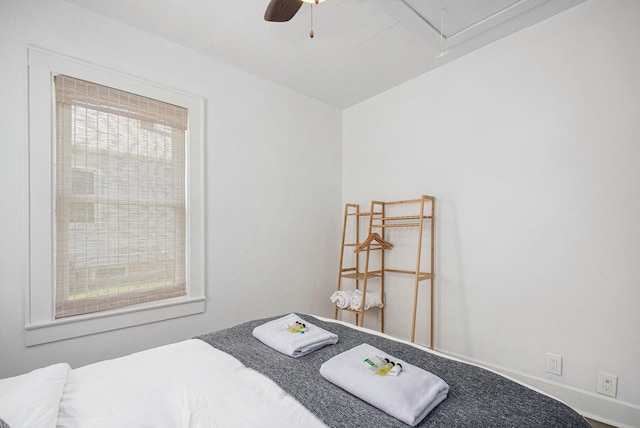 501 Sherwood Ave, Three Oaks, MI 49128 - bedroom featuring attic access and ceiling fan