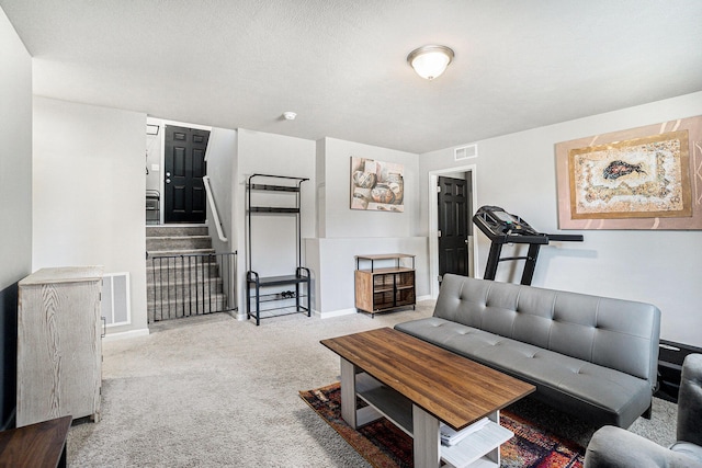 25220 Forest Ln, Mattawan, MI 49071 - carpeted living room featuring stairway and baseboards