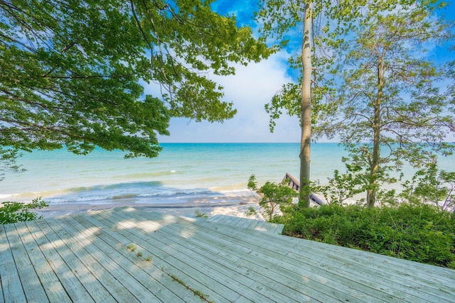 2821 Lakeshore Rd, Lexington, MI 48450 - wooden deck with view of water and beach