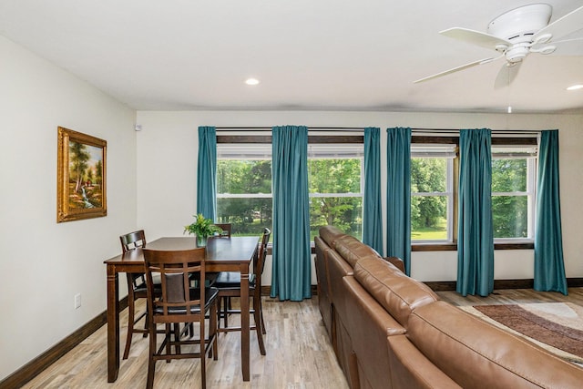 2480 S 148th Ave, Hesperia, MI 49421 - dining space with light wood-style flooring, plenty of natural light, a ceiling fan, and recessed lighting