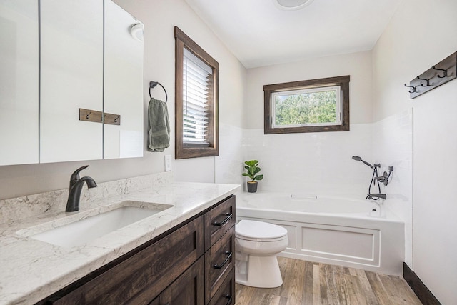 2480 S 148th Ave, Hesperia, MI 49421 - full bathroom with a garden tub, vanity, and wood finished floors