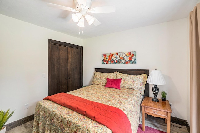 2480 S 148th Ave, Hesperia, MI 49421 - bedroom featuring wood finished floors, a closet, and a ceiling fan