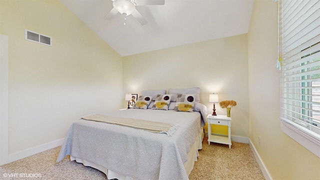 120 S Kenzie St, New Buffalo, MI 49117 - bedroom featuring light colored carpet, a ceiling fan, and high vaulted ceiling
