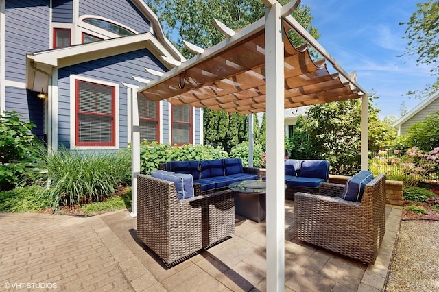 120 S Kenzie St, New Buffalo, MI 49117 - view of patio / terrace featuring an outdoor living space and a pergola