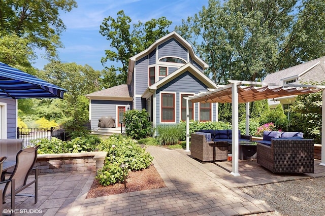 120 S Kenzie St, New Buffalo, MI 49117 - view of patio / terrace with an outdoor hangout area and a pergola