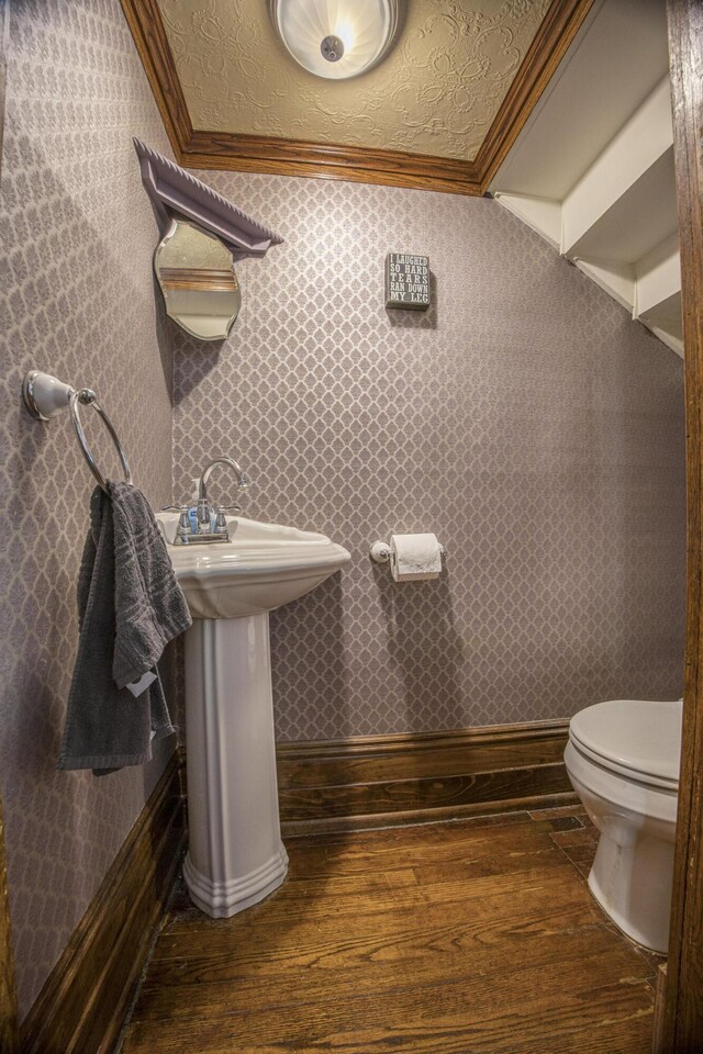 73640 Fulton St, Armada, MI 48005 - half bath with wood-type flooring and ornamental molding