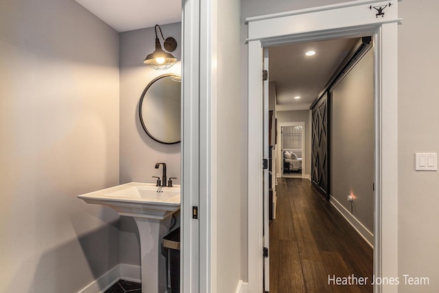 8069 Ella Terrace Ct, Rockford, MI 49341 - bathroom with recessed lighting and wood finished floors