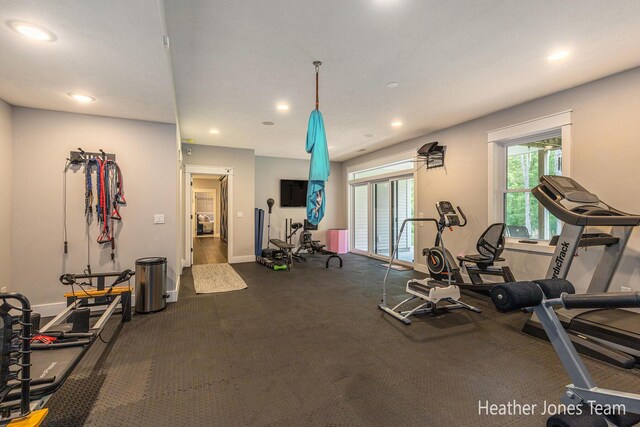 8069 Ella Terrace Ct, Rockford, MI 49341 - gym with recessed lighting and dark colored carpet