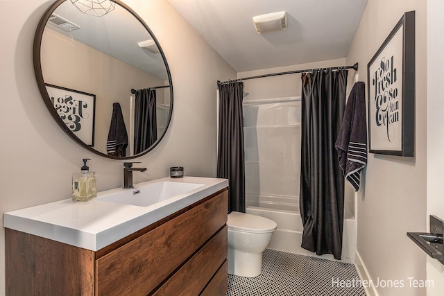 8069 Ella Terrace Ct, Rockford, MI 49341 - bathroom featuring vanity, shower / bathtub combination with curtain, and tile patterned flooring