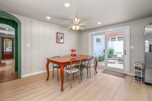 65 Salem St, Hillsdale, MI 49242 - dining room with light wood finished floors, ceiling fan, and recessed lighting