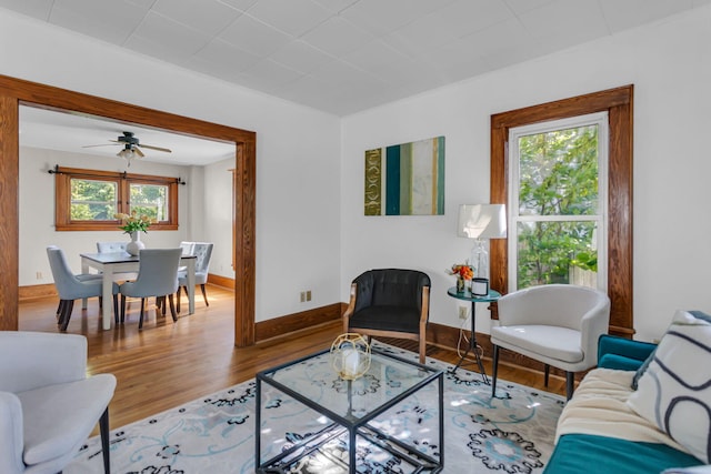 1218 Forest Ave, Jackson, MI 49201 - living room with plenty of natural light, wood finished floors, and a ceiling fan