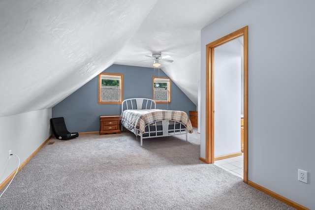31688 Colon Rd, Colon, MI 49040 - bedroom with carpet floors, lofted ceiling, and ceiling fan
