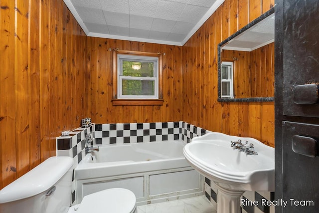 757 E Sidney Rd, Stanton, MI 48888 - full bathroom with a whirlpool tub and wood walls