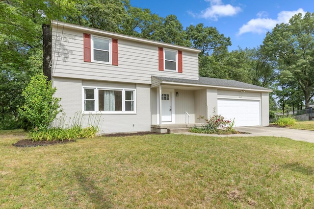 2647 Manitoba Ct NE, Grand Rapids, MI 49525 - view of front of property with a garage, concrete driveway, brick siding, and a chimney