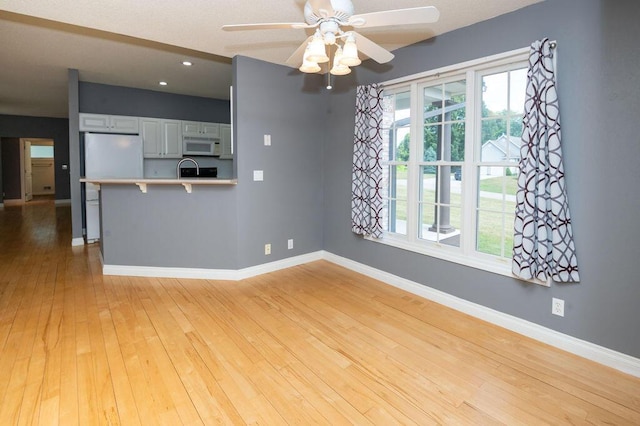 5412 Blackberry Ln, Coloma, MI 49038 - unfurnished living room featuring light wood-type flooring, a ceiling fan, and recessed lighting