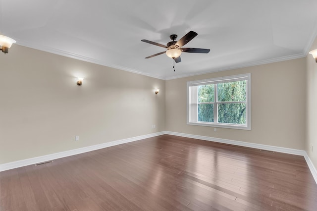 50501 Elmwood Ct, Plymouth, MI 48170 - unfurnished room with ceiling fan, dark wood-style floors, and crown molding